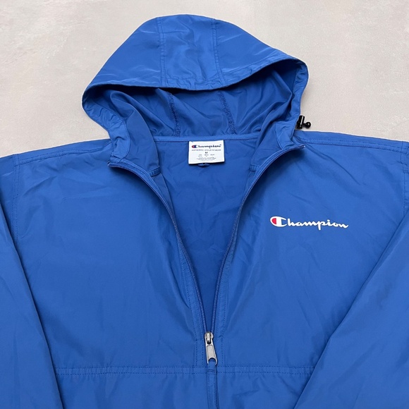 Champion Packable Wind and Water Resistant  Blue Half Zip Hooded Jacket Sz M - Picture 7 of 10